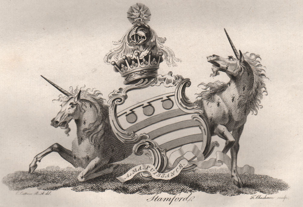 STAMFORD. Coat of Arms. Heraldry 1790 old antique vintage print picture